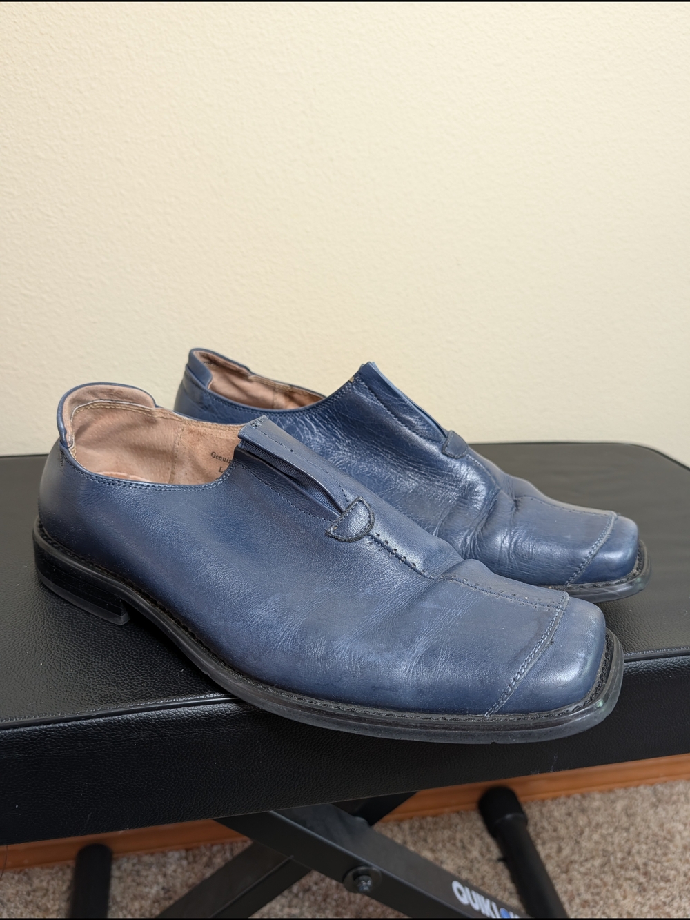 Fratelli Select Men's Navy Blue Leather Slip-On Dress Shoes Size 10.5 Square Toe